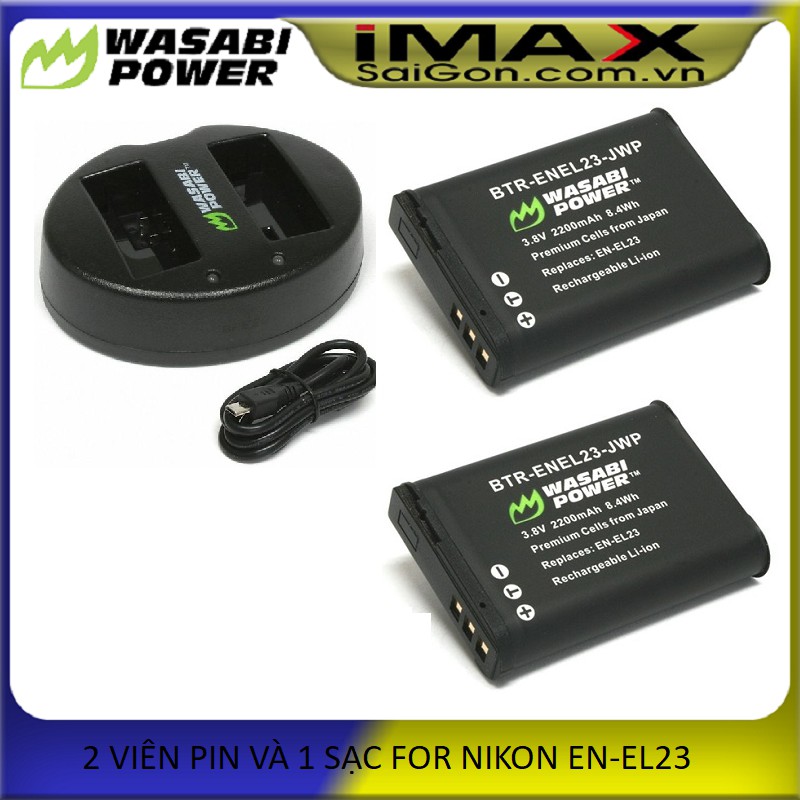 BỘ 2 VIÊN PIN VÀ 1 SẠC WASABI FOR NIKON EN-EL23