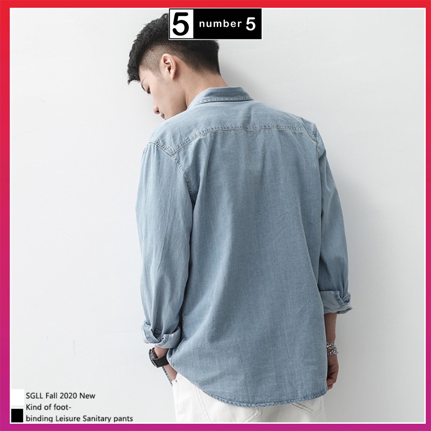 Áo Sơ Mi Denim Nam Cao Cấp Vải Dày Co Giãn