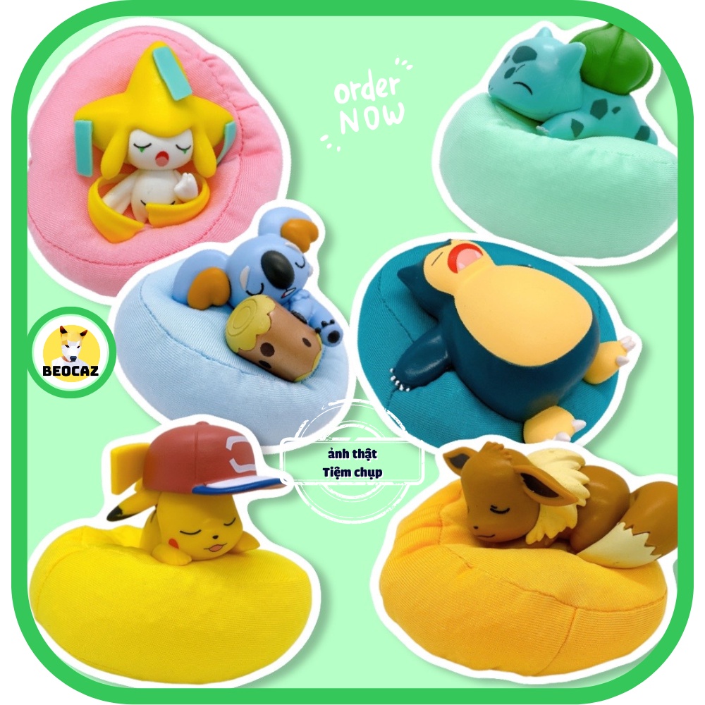 Mô Hình Pokemon nằm ngủ Pikachu Squirtle Jiraichi Eevee Đồ chơi Beocaz dễ thương trang trí trưng bày bàn học