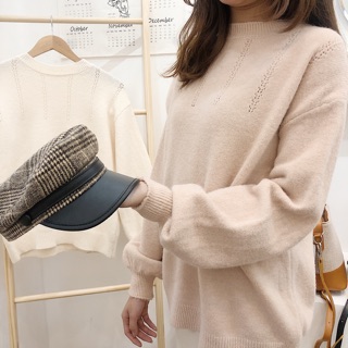 Áo len cổ dệt tay bồng
