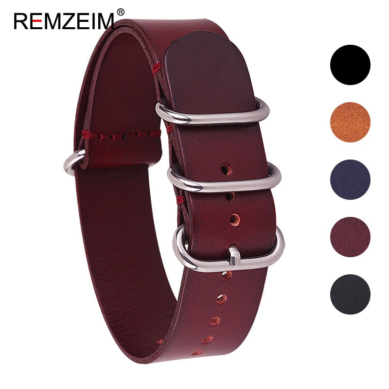Mới Dây Đeo Đồng Hồ Bằng Da Ngựa Nato Zulu 18 20 22 24mm Zulu