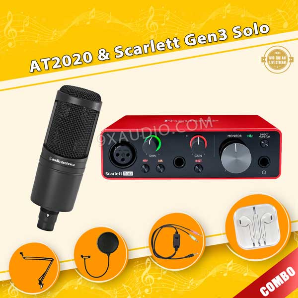 Combo Mic Livestream Audio Technica AT2020 & Focusrite Scarlett Gen3 Solo