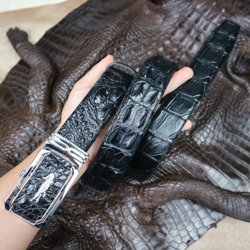 Dây nịt - Thắt lưng nam da cá sấu Konavis bản to liền nguyên con gai lưng màu đen bản 4.0 Cm - CB03-01G