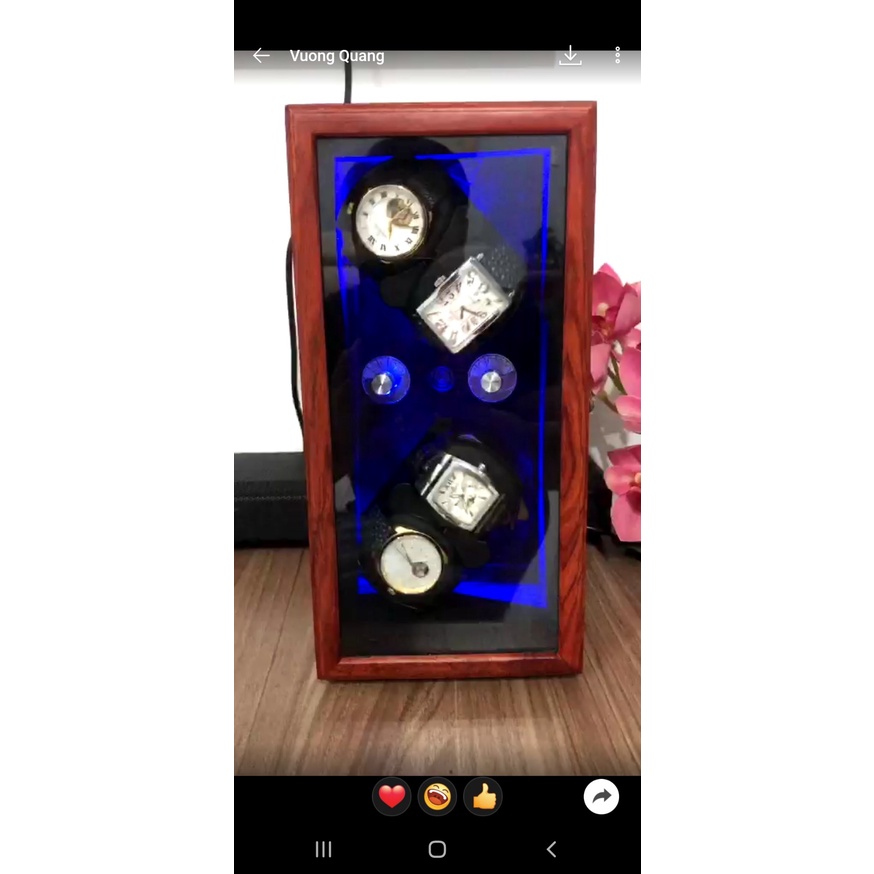 Hộp 4 Xoay GỖ HƯƠNG ĐÁ Led+ điều chỉnh 5 chế độ + tự dừng mở nắp , Hộp Lắc,tích cót đồng hồ cơ