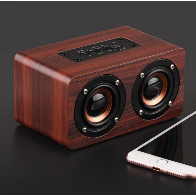 Loa Bluetooth Gỗ Cao Cấp Super Bass PC/Điện Thoại - Âm thanh nổi HIFI Stereo speaker W5 -dc2179