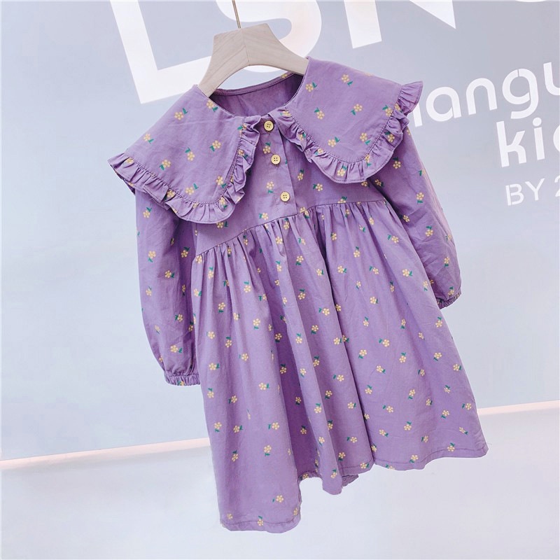 Đầm baby doll màu tím tay dài cho bé gái