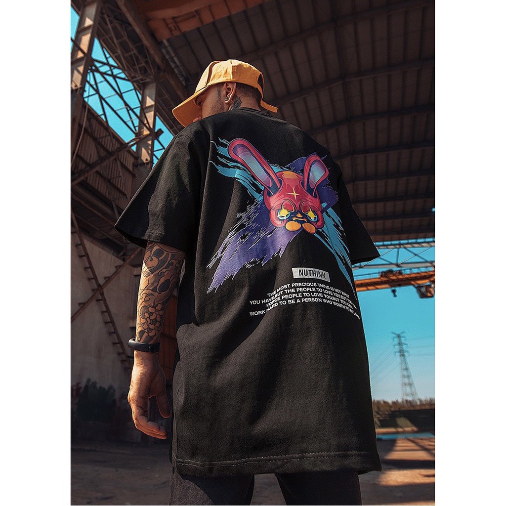 Áo Phông Tay Lỡ Dáng Rộng Unisex Hình Đầu Thỏ, Phong Cách Năng Động Trẻ Trung, Chất Thun Thoáng Mát, Hàng Shop | BigBuy360 - bigbuy360.vn