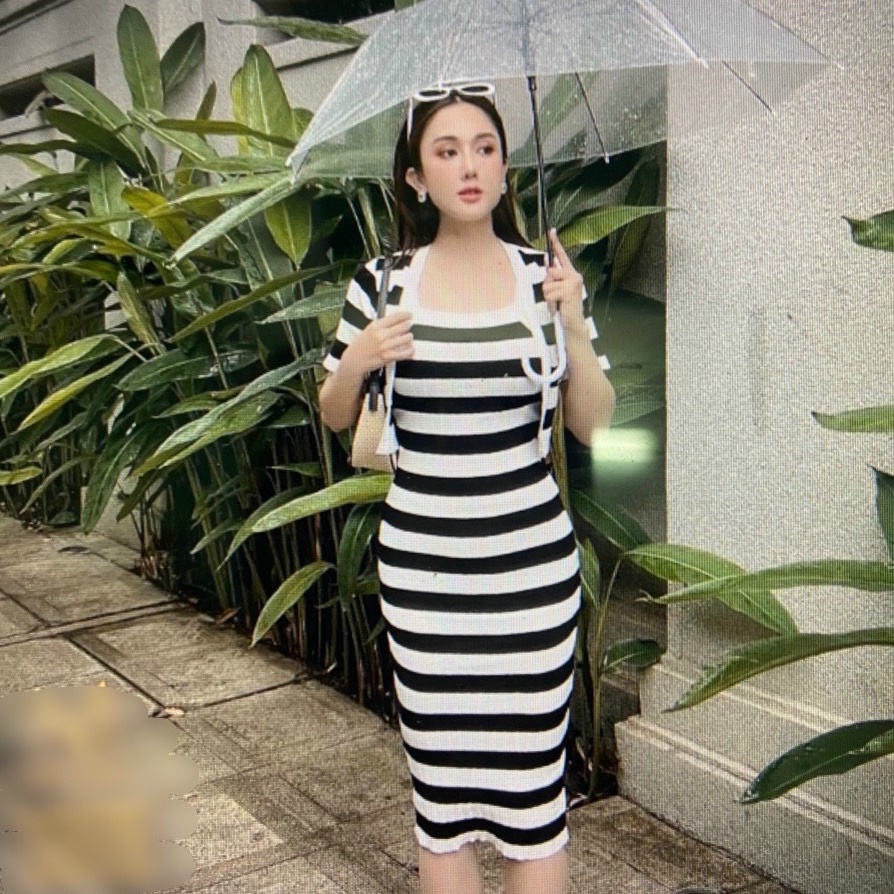 set đầm 2 dây kèm áo khoác ngoài tay ngắn chất thun gân cực hot