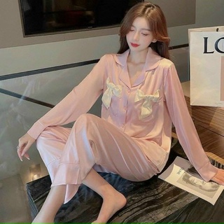 Pijama lụa latin thiết kế nơ dễ thương chất lụa mềm mịn thoáng mát
