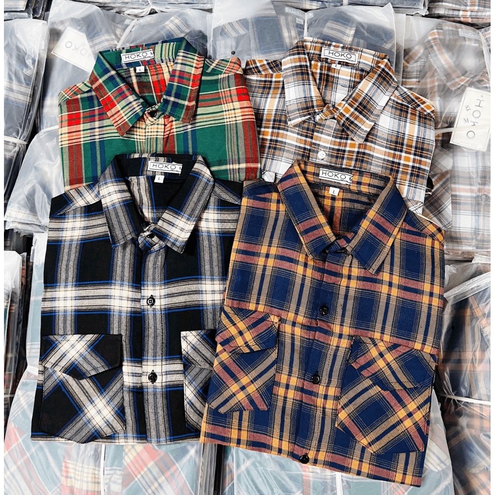 Áo Sơ Mi Nam Tay Ngắn Vải Nỉ Caro Siêu Mềm Có Túi Hộp Phối Sọc Trơn Phong Cách Trẻ Trung Hot Trend Mới [NEW UNISEX]