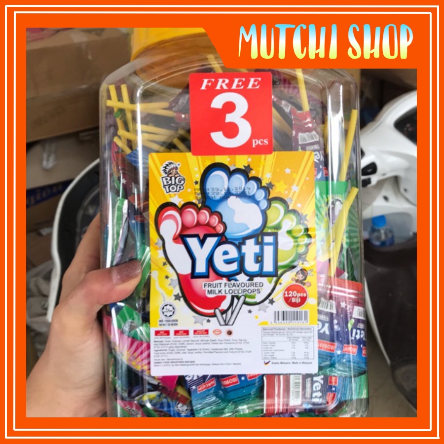 Sỉ lọ kẹo mút Yeti hình bàn chân ( lọ 120 chiếc tặng thêm 3 chiếc)