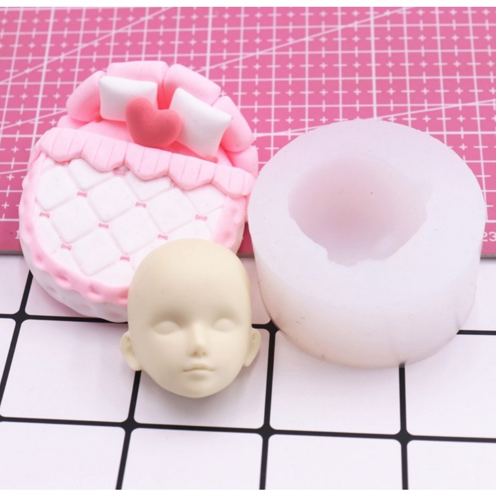 Khuôn silicone trong dẻo mặt nữ nặn tượng đất sét, chibi, clay doll