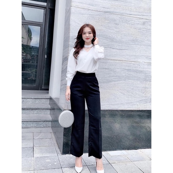 Áo sơ mi cổ choker dáng suông bigsize