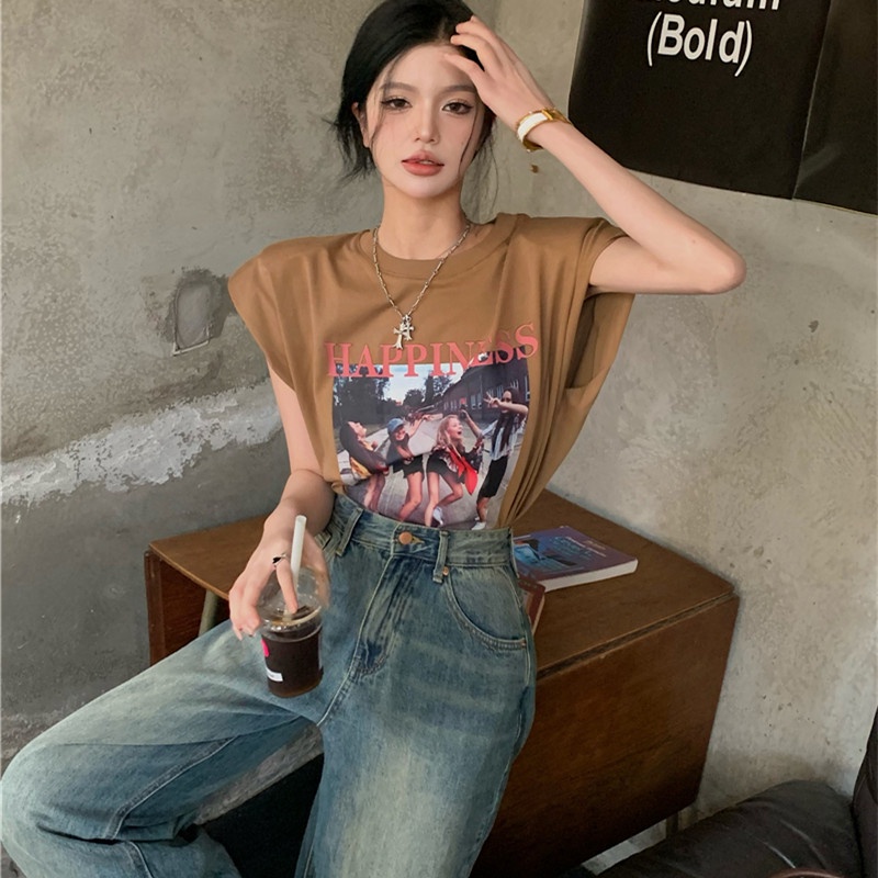 Áo Thun Sát Nách Cổ Tròn Hoạ Tiết Chân Dung Cho Phái Nữ