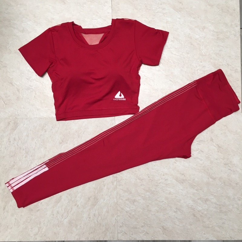 Bộ tập quần dài chạy chỉ Croptop lưới vai tầm giác có sẵn mút - Bộ thể thao tập gym yoga nữ siêu xinh
