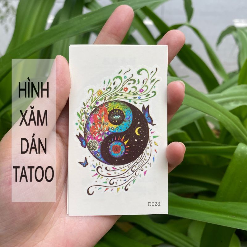 Hình xăm bát quái đồ d28 size nhỏ &lt; 10x6cm. Tatoo dán tạm thời