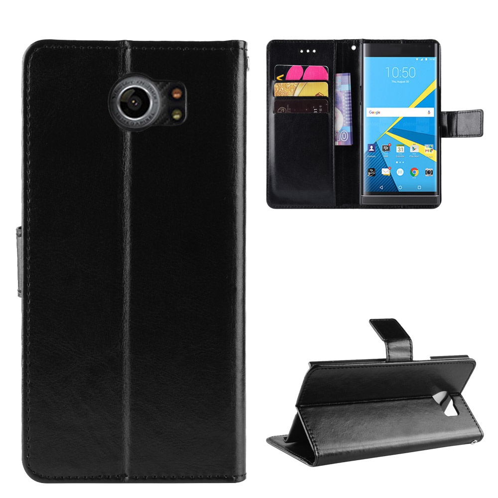Bao da điện thoại PU dạng ví nắp lật có ngăn đựng thẻ và dây đeo cho BlackBerry Priv