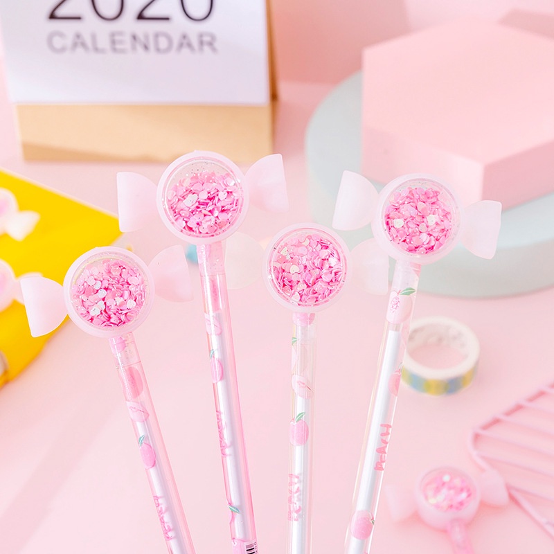 Bút Gel Màu Pastel Đính Kim Sa Họa Tiết Trái Tim Nhỏ Sáng Tạo Cho Học Sinh