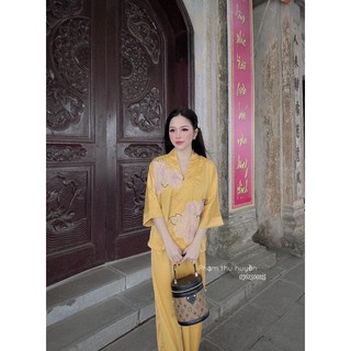 SET ĐỒ LAM ĐI CHÙA THÊU HOA NỔI VẢI LỤA
