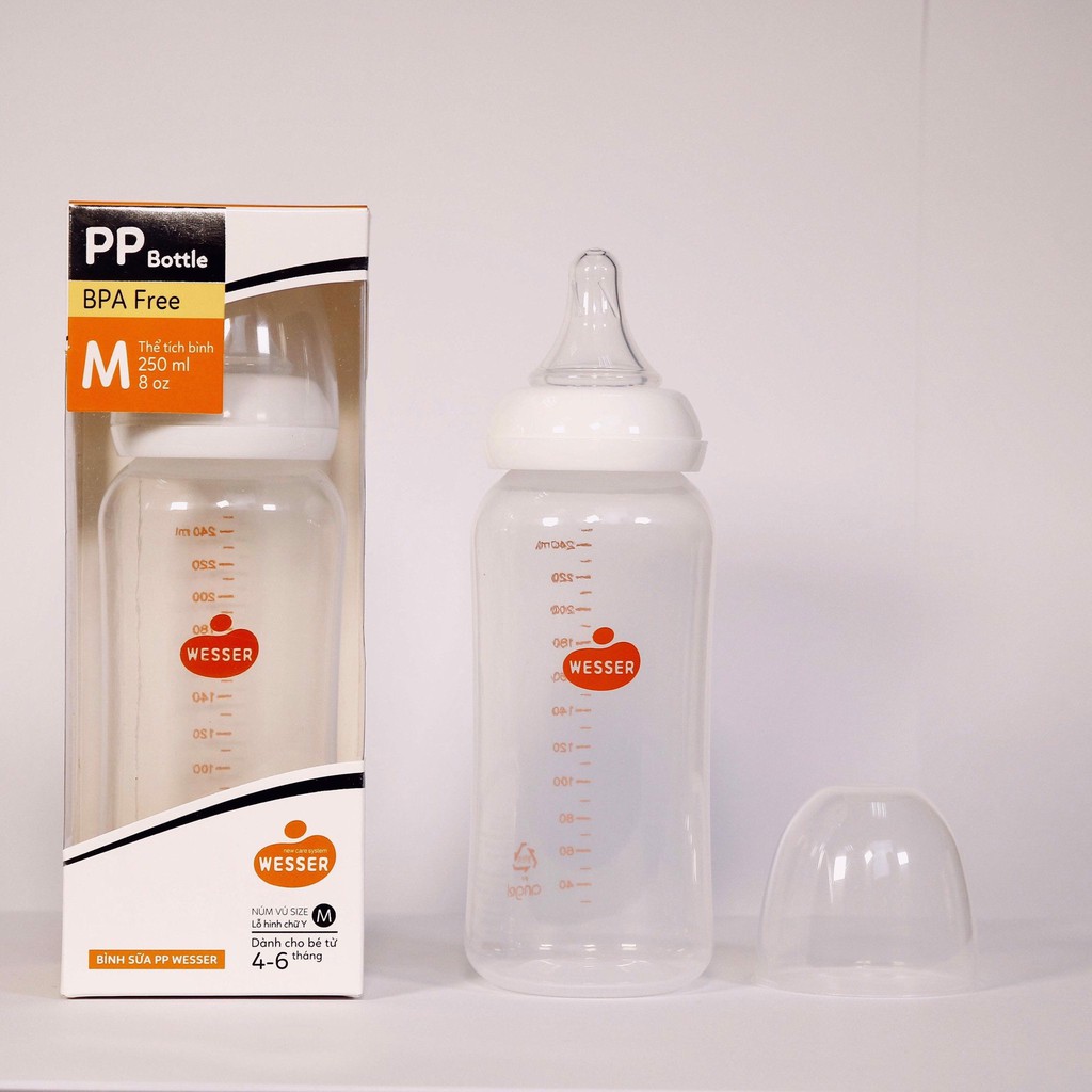 Bình sữa Wesser nano silver 250ml mẫu mới PP Bottle
