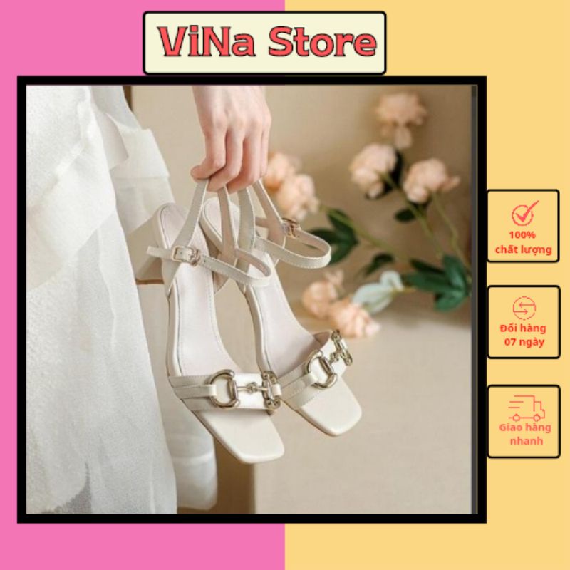 Giày cao gót nữ 5-7 phân đế vuông quai hậu cài khóa hottrend 2022 VINA STORE mã TH05