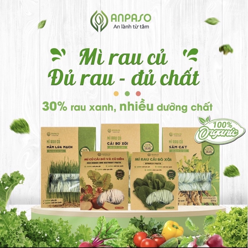 Mì rau củ hữu cơ Anpaso, mỳ rau organic eat clean giảm cân, ăn chay, thực dưỡng, bổ sung vitamin, chất xơ 5 vị rau