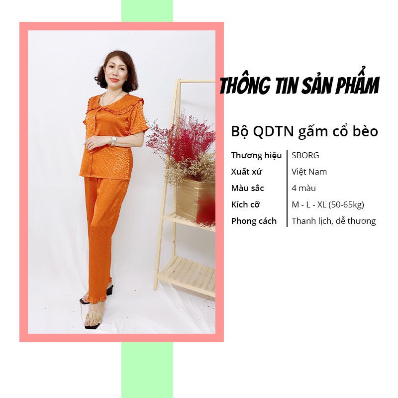 Đồ bộ mặc nhà nữ SBORG pijama nữ chất gấm cao cấp họa tiết sang trọng cổ bèo có túi bigsize 45-65kg quà tặng mẹ và vợ