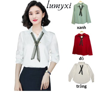 Áo kiểu nữ cột nơ cổ sơ mi tay dài