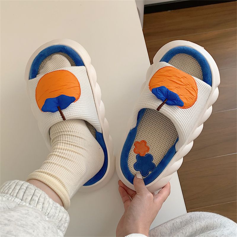 Oeteo Dép Cotton Lanh Đi Trong Nhà Đế Dày Màu Cam Cho Nữ