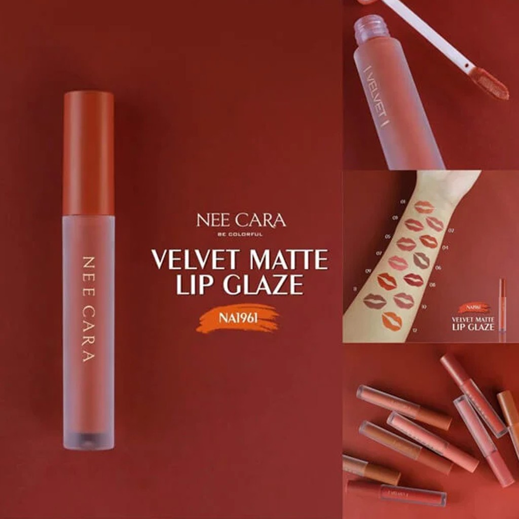 Son Kem Nhung Lì Nee Cara Velvet Matte Lip Glaze NA1961 Màu 08 Đỏ Thuần