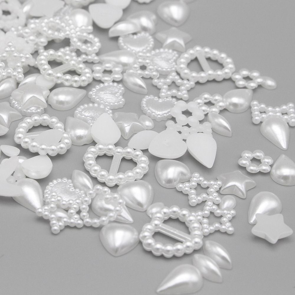 Set 100 hạt ngọc trai nửa tròn bằng nhựa ABS nhiều màu trang trí giày dép/ điện thoại xinh xắn