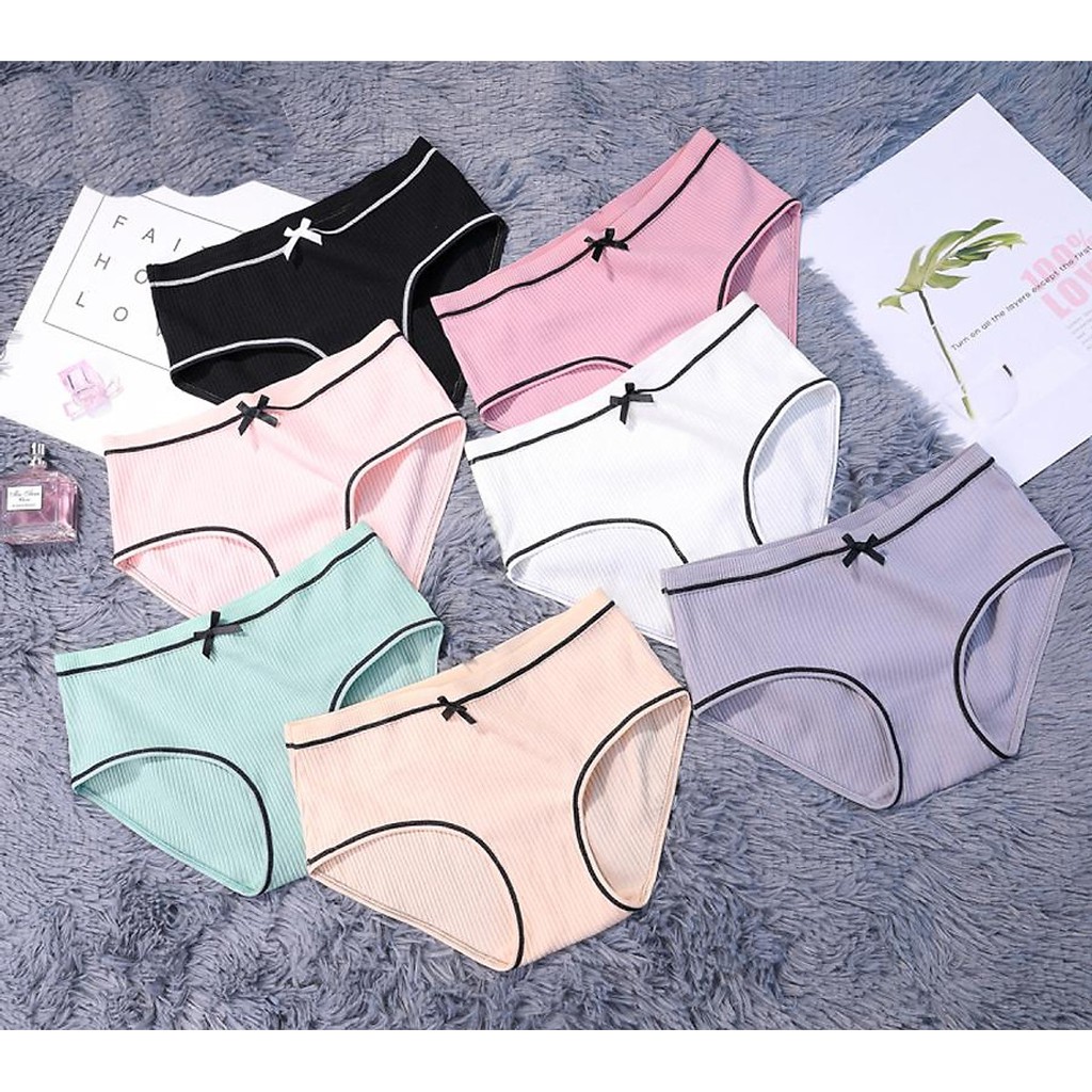 Quần lót nữ cotton gân tăm gắn nơ, quần lót nữ dễ thương kiểu Nhật thoáng khí mẫu mới QLH89 | BigBuy360 - bigbuy360.vn
