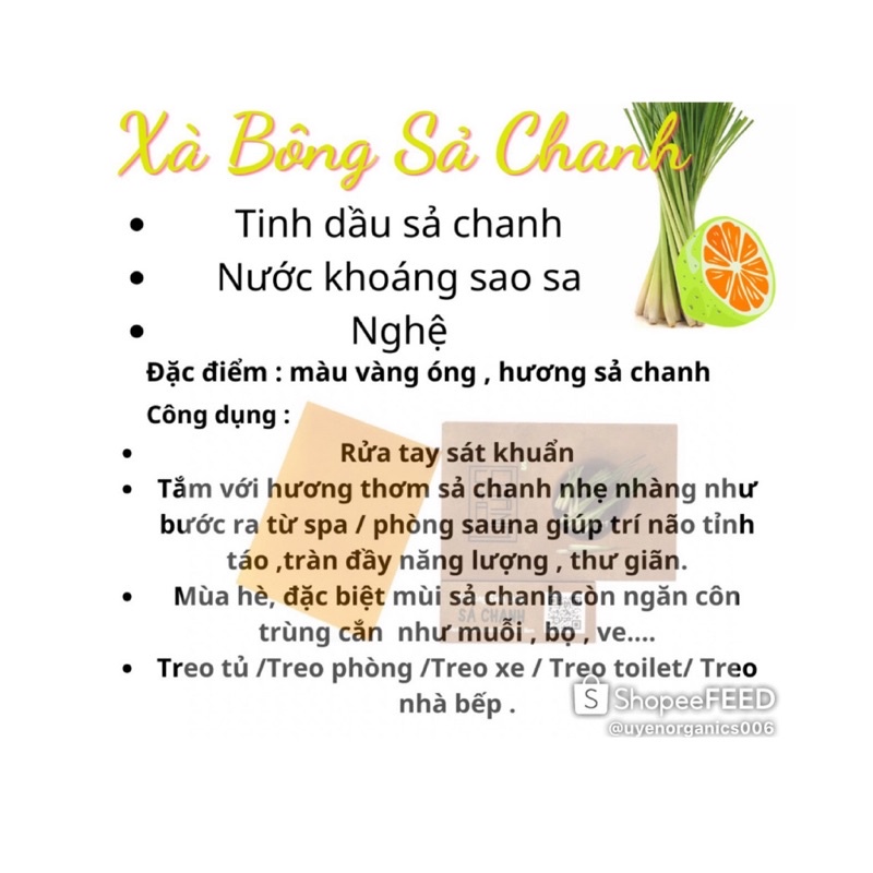 XÀ BÔNG SẢ CHANH SINH DƯỢCTẶNG TÚI LƯỚI100% THIÊN NHIÊN,THƯ GIÃN, ĐUỔI MUỖI CÔN TRÙNG