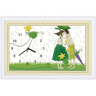 Tranh Thêu Chữ Thập Đồng Hồ Tình Yêu Dưới Mưa RY5200 (KHÁCH TỰ THÊU) KT:54X35CM