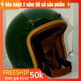 MŨ BẢO HIỂM 3/4 (MÀU XANH RÊU) lót nâu NHƯ HÌNH - THỜI TRANG - CAO CẤP