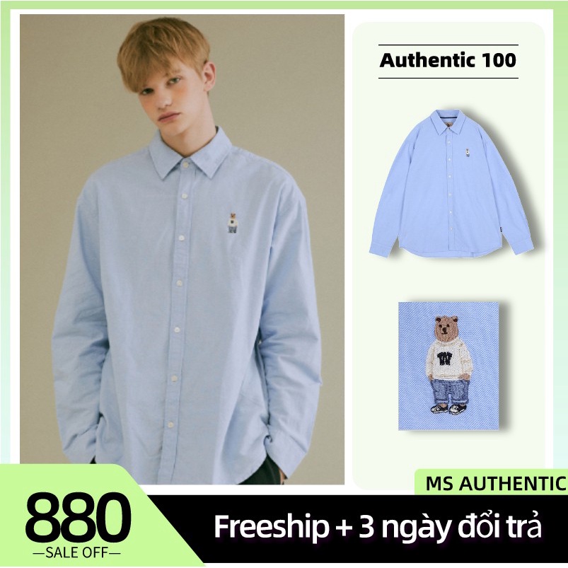 【Authentic】Áo sơ mi Whoau chính hãng thêu hình gấu ở bên trái | WHYWC2111U