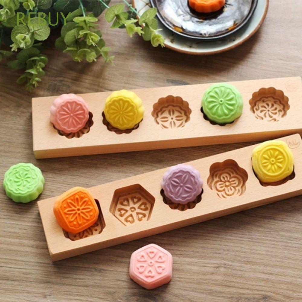 Khuôn gỗ 5 ô hình hoa dùng để làm bánh Trung Thu mini/ bánh muffin/ cookies