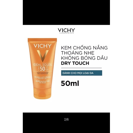 Kem chống nắng không nhờn rít SPF 50 UVA +UVB Vichy Capital Soleil Mattifying Dry Touch Face Fluid 50ml