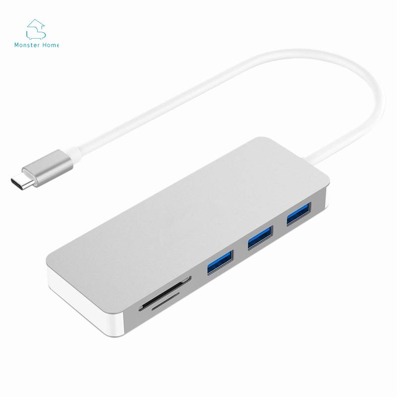 Bộ Chia Đọc Thẻ Nhớ Sd / Tf + 4 Cổng Usb 5 Trong 1 Cho Tất Cả Các Loại Usb C