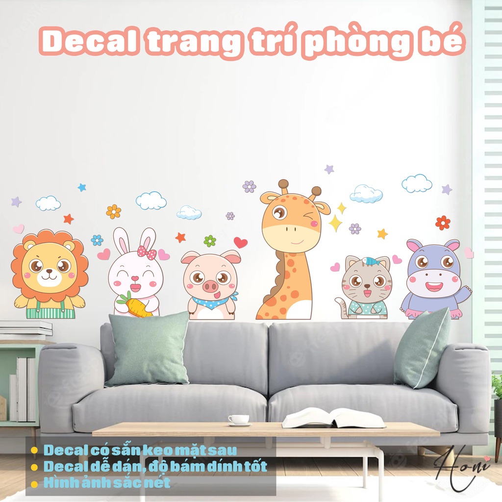Decal Động Vật Vui Vẻ dán tường cho bé - Trang Trí phòng cho Bé yêu