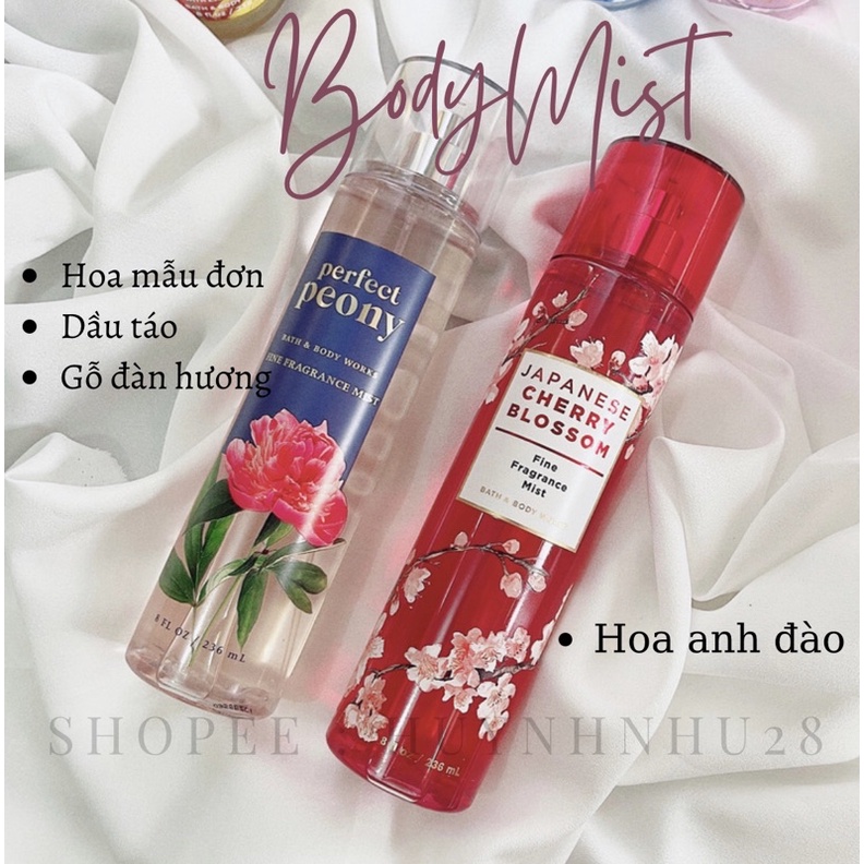 Xịt thơm Body mist Bath And Body works các dòng