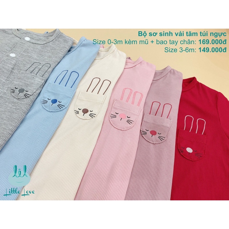 LIL - Body sơ sinh túi thỏ thun tăm mềm mại (tặng phụ kiện mũ, bao tay chân cho size 0-3)