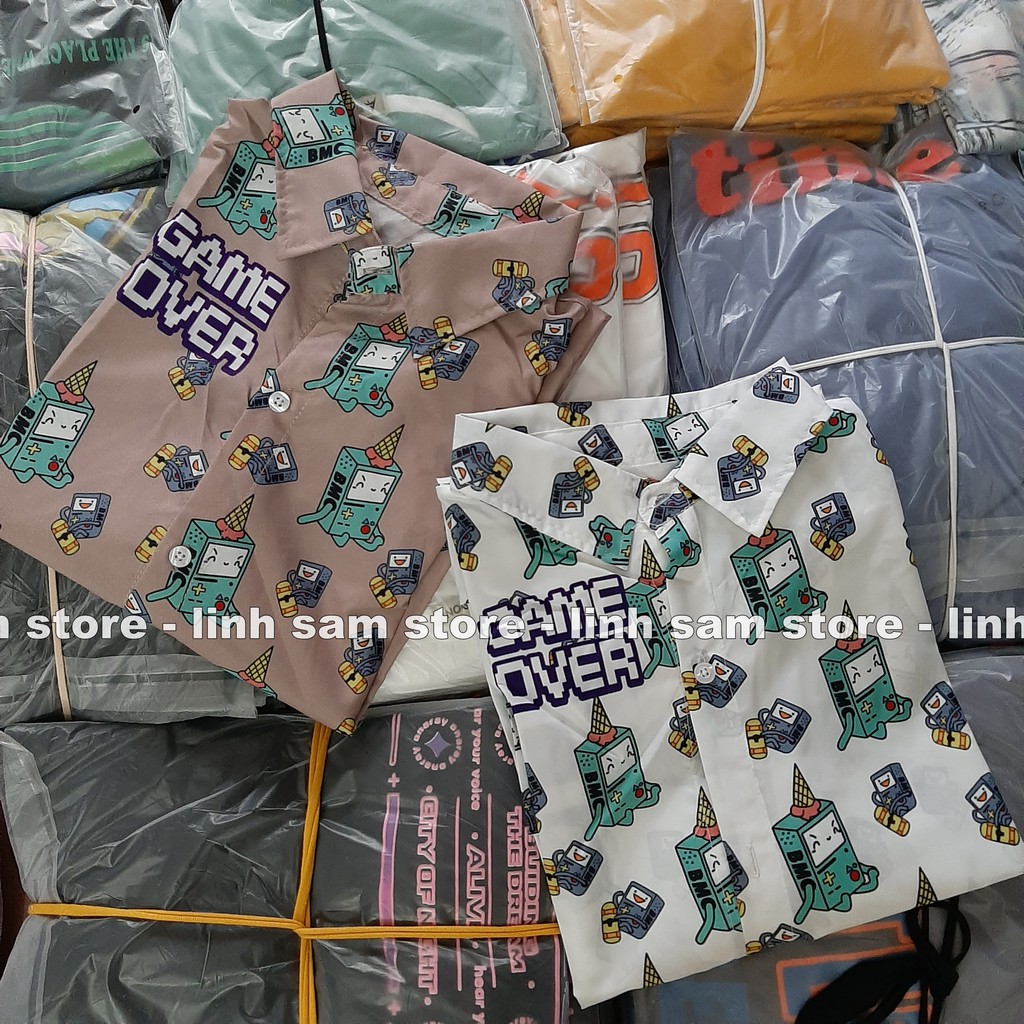 Áo SƠ MI NỮ form rộng in 3D cổ bẻ tay ngắn - lỡ dáng ulzzang freesize unisex mặc cặp, nhóm, in chữ GAME OVER BMO | BigBuy360 - bigbuy360.vn