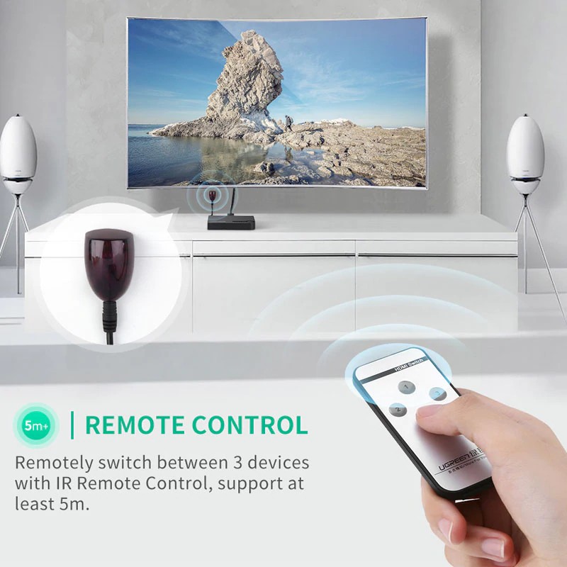 Bộ chuyển HDMI 3 × 1 Ugreen 40234 4K ngõ ra 3 trong 1 cho PC Laptop XBOX 360 PS3/4 Nintendo