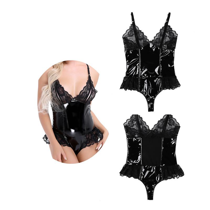 Đen Bộ Đồ Lót Liền Thân Da Bóng Phối Ren Ôm Dáng Gợi Cảm Cho Nữ | BigBuy360 - bigbuy360.vn