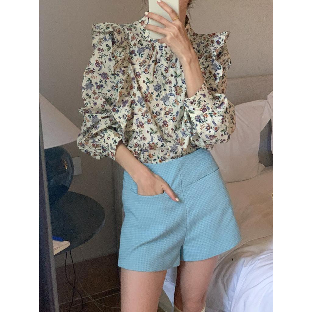 Áo Sơ Mi Hoa Cổ Tròn Dài Tay Dáng Rộng Thời Trang Sành Điệu 61488