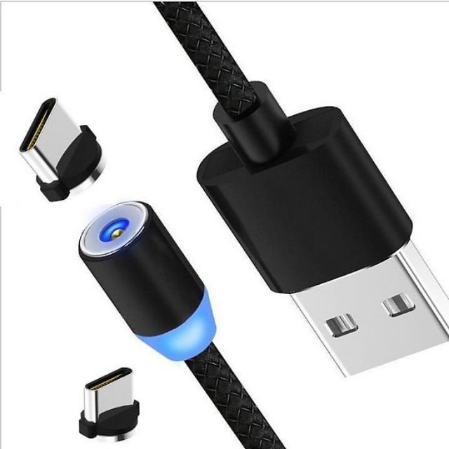 Dây Cáp Sạc Nhanh 2A Android- Cáp Sạc Nam Châm 3 Đầu Iphone | micro USB | Type C Xoay 360 Độ Dây Dù Có LED Cao Cấp | BigBuy360 - bigbuy360.vn