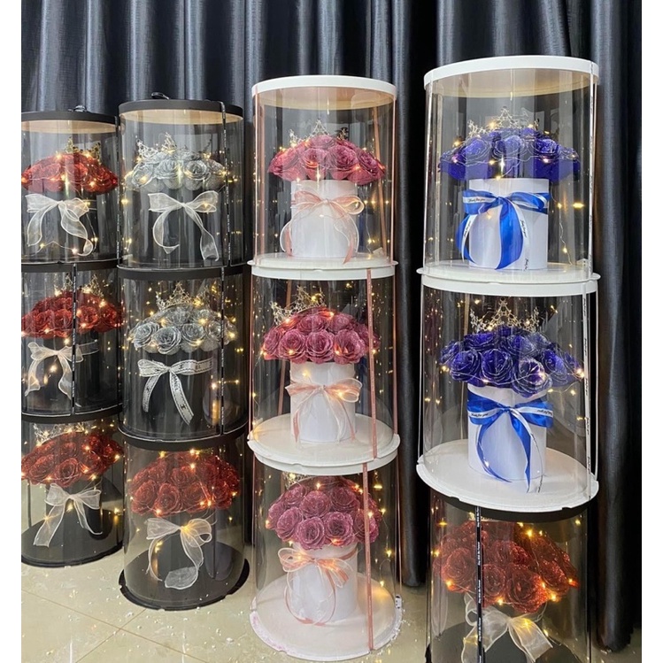 Hộp hoa Mika size to (mẫu thật cầm). Tặng full phụ kiện y hình.