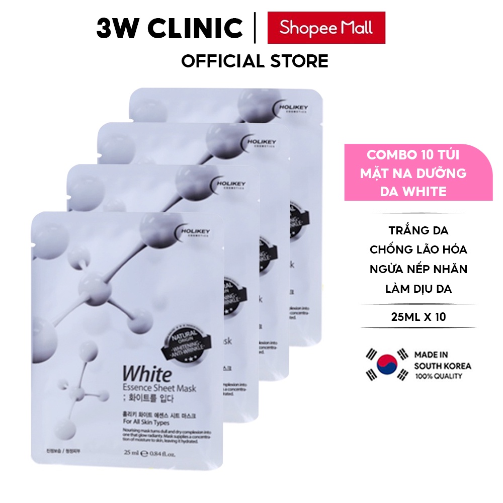 Hộp 10 Túi Mặt Nạ Giấy Dưỡng Da HOLIKEY Hàn Quốc  White Làm Trắng &amp; Cung Cấp Khoáng Chất 25mlx10 Giúp Da Trắng Sáng
