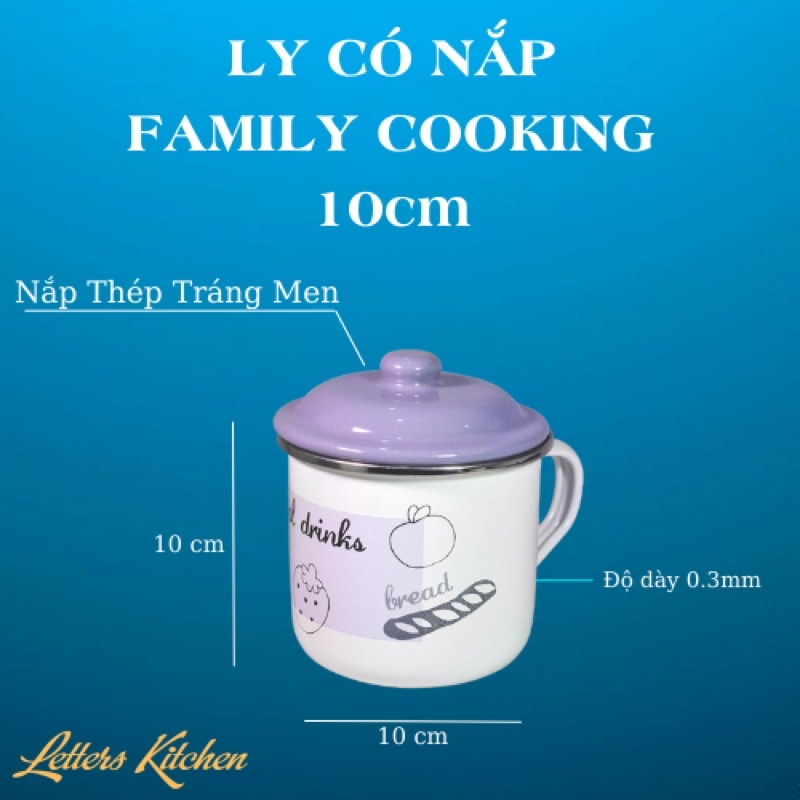 Ly thép tráng men nhập khẩu cao cấp, có nắp đậy Cheftina - dùng bếp từ- kích thước 10cm